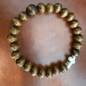 Wooden Bead Bracelet with ivory cross